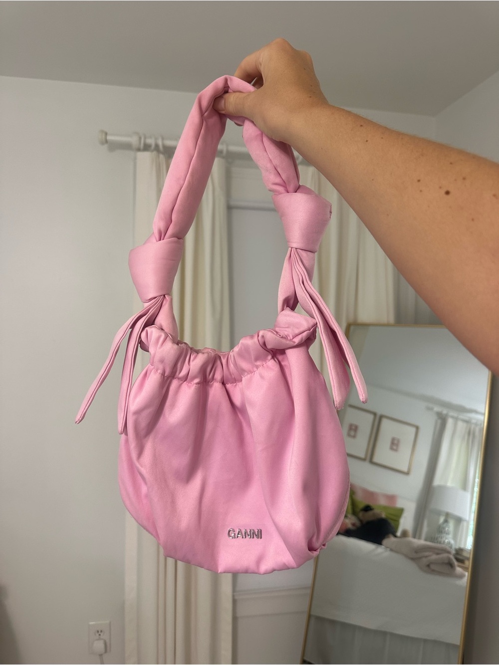Ganni Soft Pink Knotted-Handle Hobo Bag - Picture 2 of 6